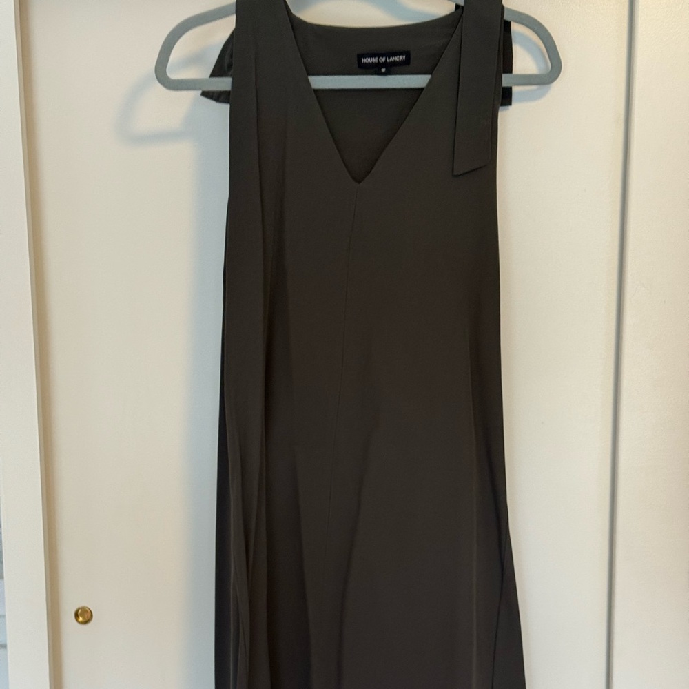 Army Green Sleeveless Dress with Bow Accents